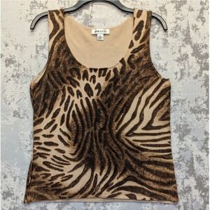 JONES & CO Womens Tank Top L Animal Print Silk Nylon Cotton Blend Sheer